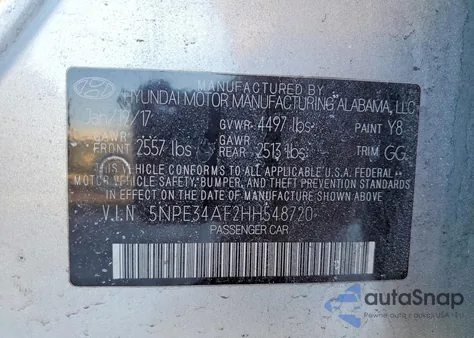 2017 Hyundai Sonata Sport z USA, uszkodzony, nr VIN 5NPE34AF2HH548720